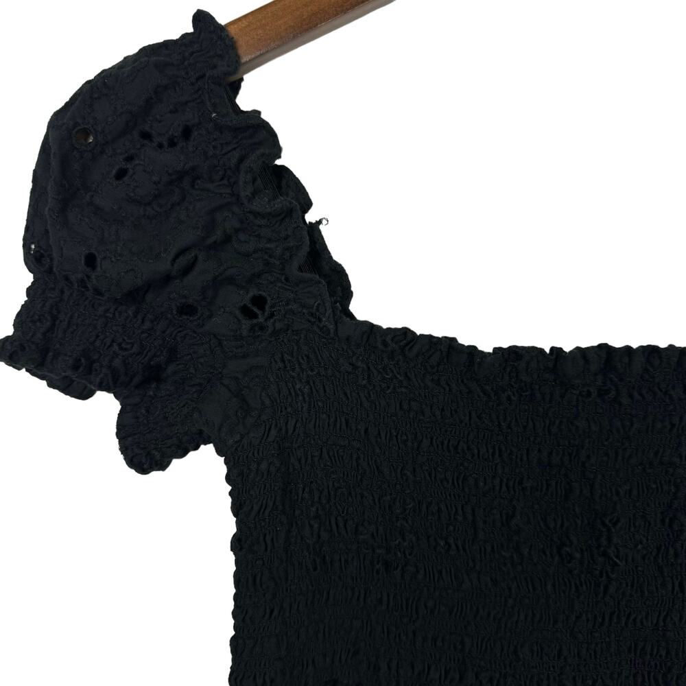 Juicy Couture Black Eyelet Smocked Mini Babydoll Cotton Summer Dress w Pockets - Picture 4 of 7
